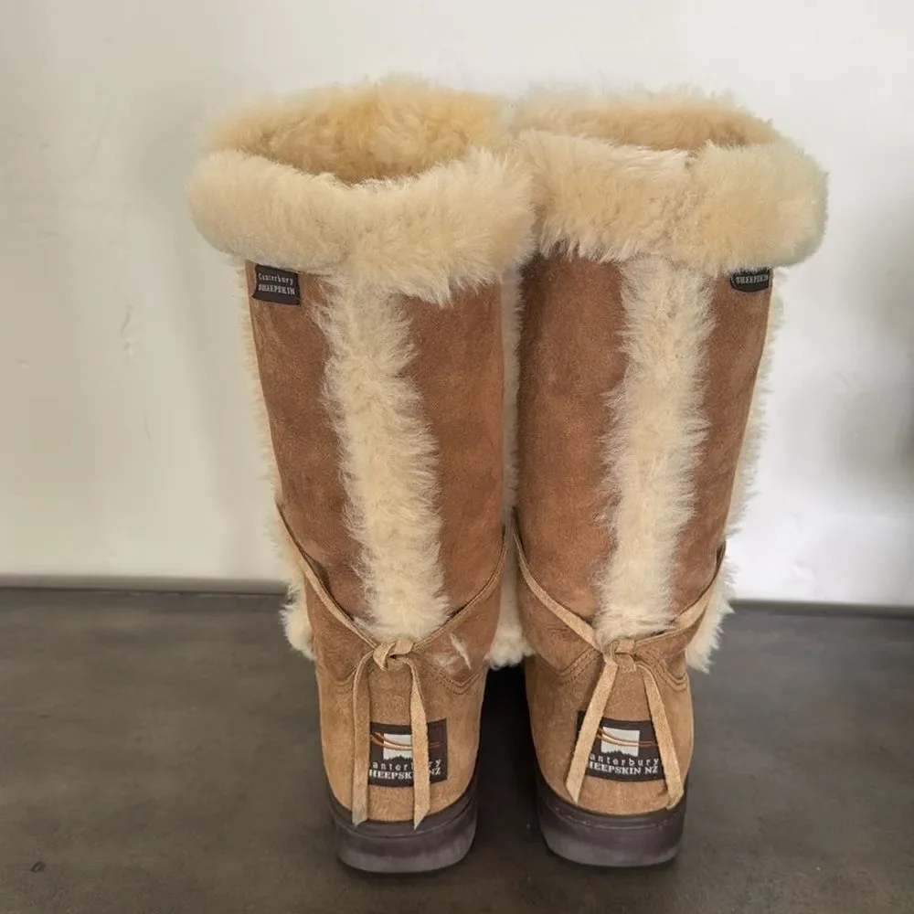 Canterbury Sheepskin NZ Tan Shearling Boots Women’s Size 6 Made in New Zealand